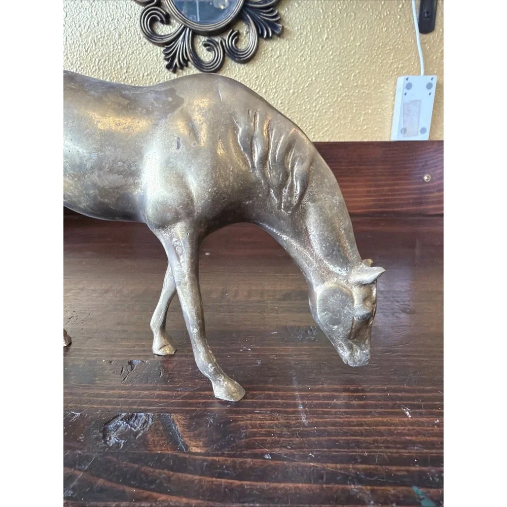 Vtg. Mid Century Brass Horse, Grazing. Made In Korea. 5.5